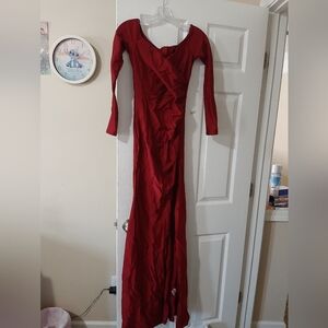 Formal Floor length, Slit dress, wrap style, Medium to Large In Red